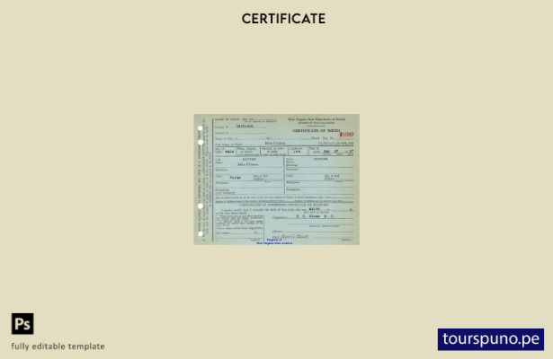 listo para imprimir plantilla de certificado de nacimiento del Departamento de 6